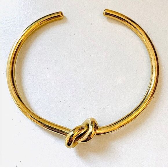 Tie Knot 18K Gold Plated Bangle Cuff Bracelet - Picture 1 of 15